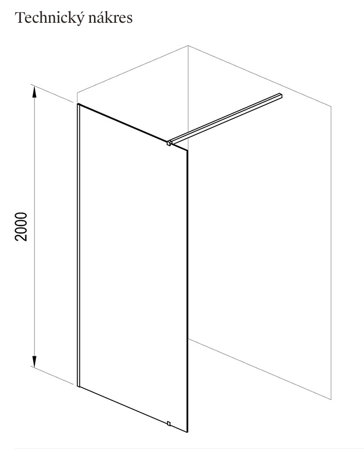 Sprchový kout Walk-In model Wall-technicky-nakres